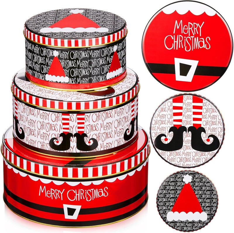 Lingvee 3 Pcs Christmas Cookie Tins with Lids for Gift Giving Tin Containers Round Festive Cookie Tins Metal Nesting Containers Large Medium Small(Snowflakes Style,Red) - Image 1